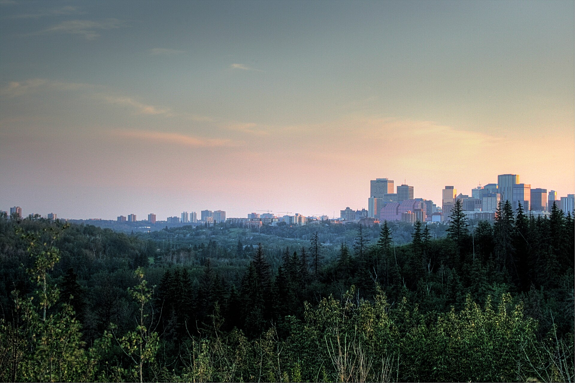 Looking across the North Saskatchewan River valley to downtown Edmonton from Highlands