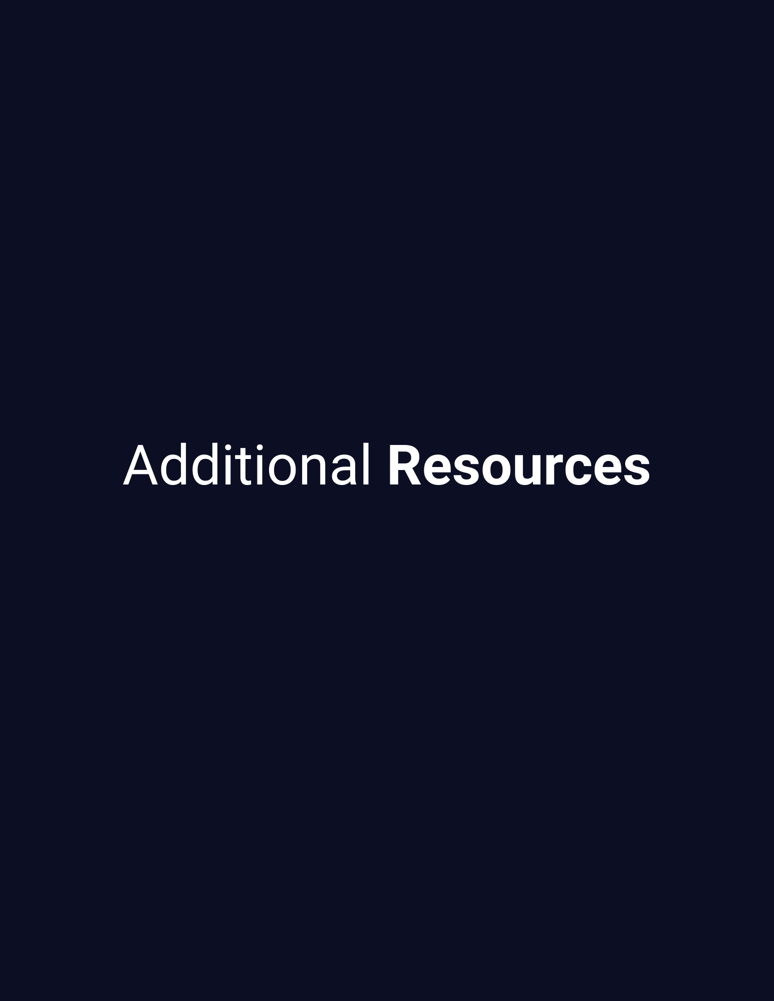 Placeholder slide labeled ‘Additional Resources’ with dark blue background for section break in buyer guide