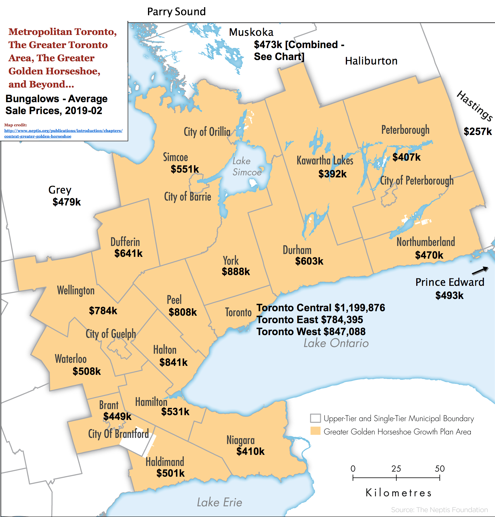 Image: GTA / GGH Reference Map with 2019-02 Bungalow Prices by City / Region