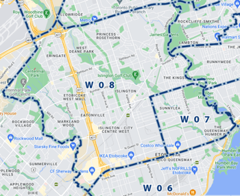 Map-Etobicoke “W08” [Etobicoke-Islington-City Centre West] Bungalows