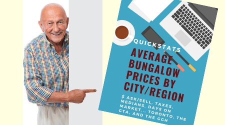 Image: Mature Gentleman pointing at Toronto & GTA Bungalows Statistics Graphic