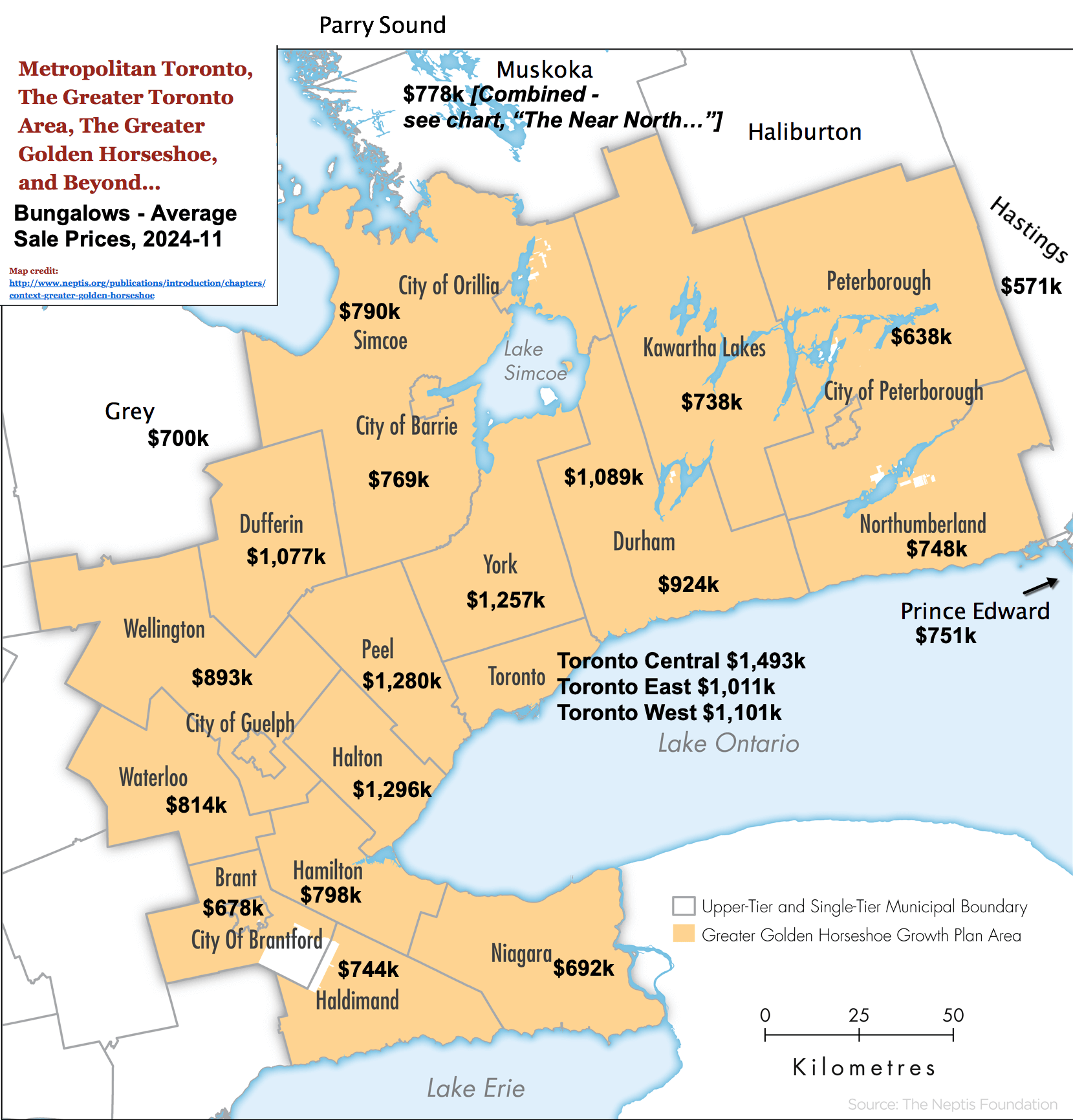 202411 Ontario Bungalow & Single Storey Home Stats + Map by City / Region