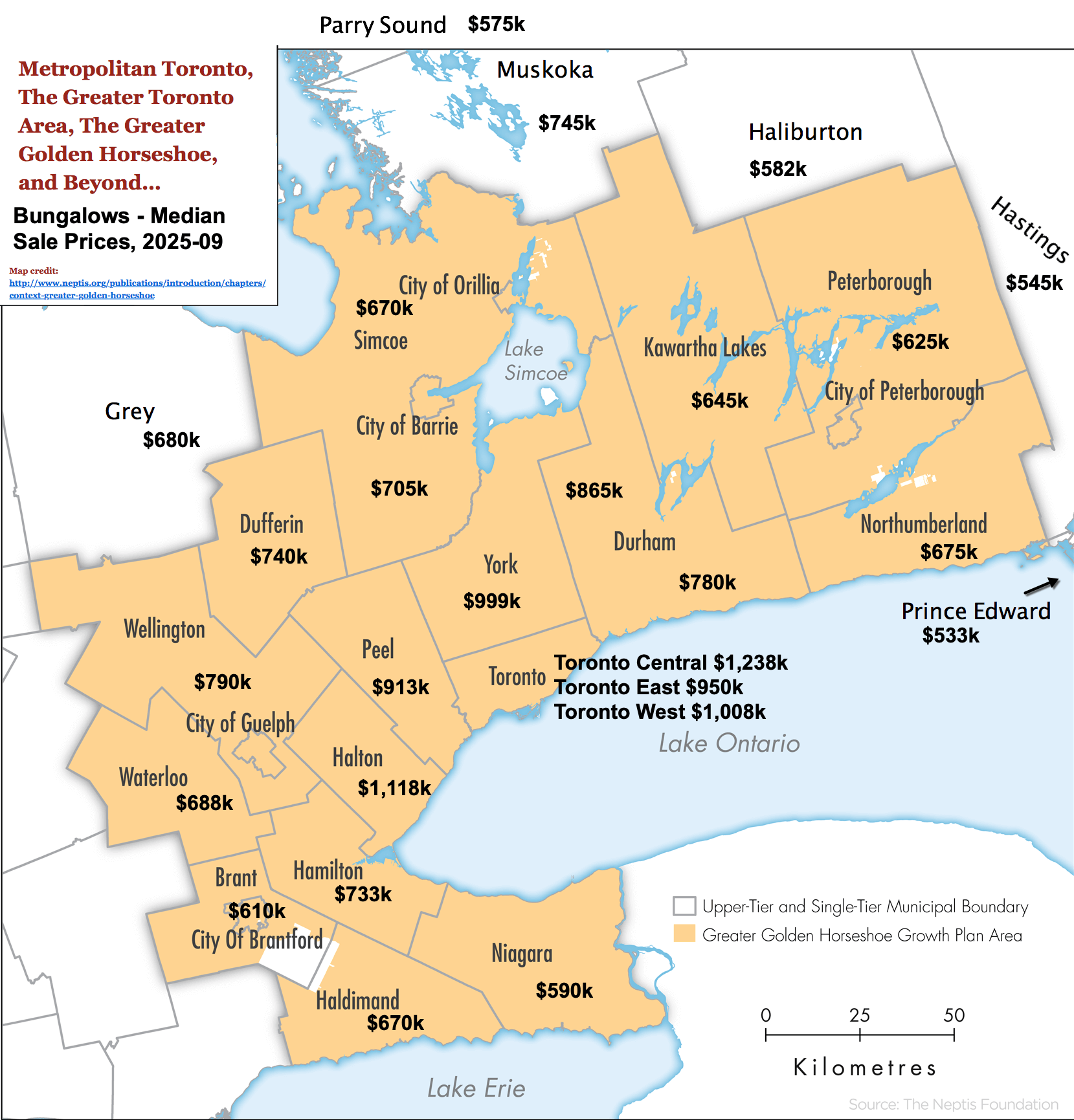 Map - 2025-09 Toronto GTA, GGH Ontario Bungalows, 1 Storey & Bungaloft For Sale, Sold & Full Stats by City-Region