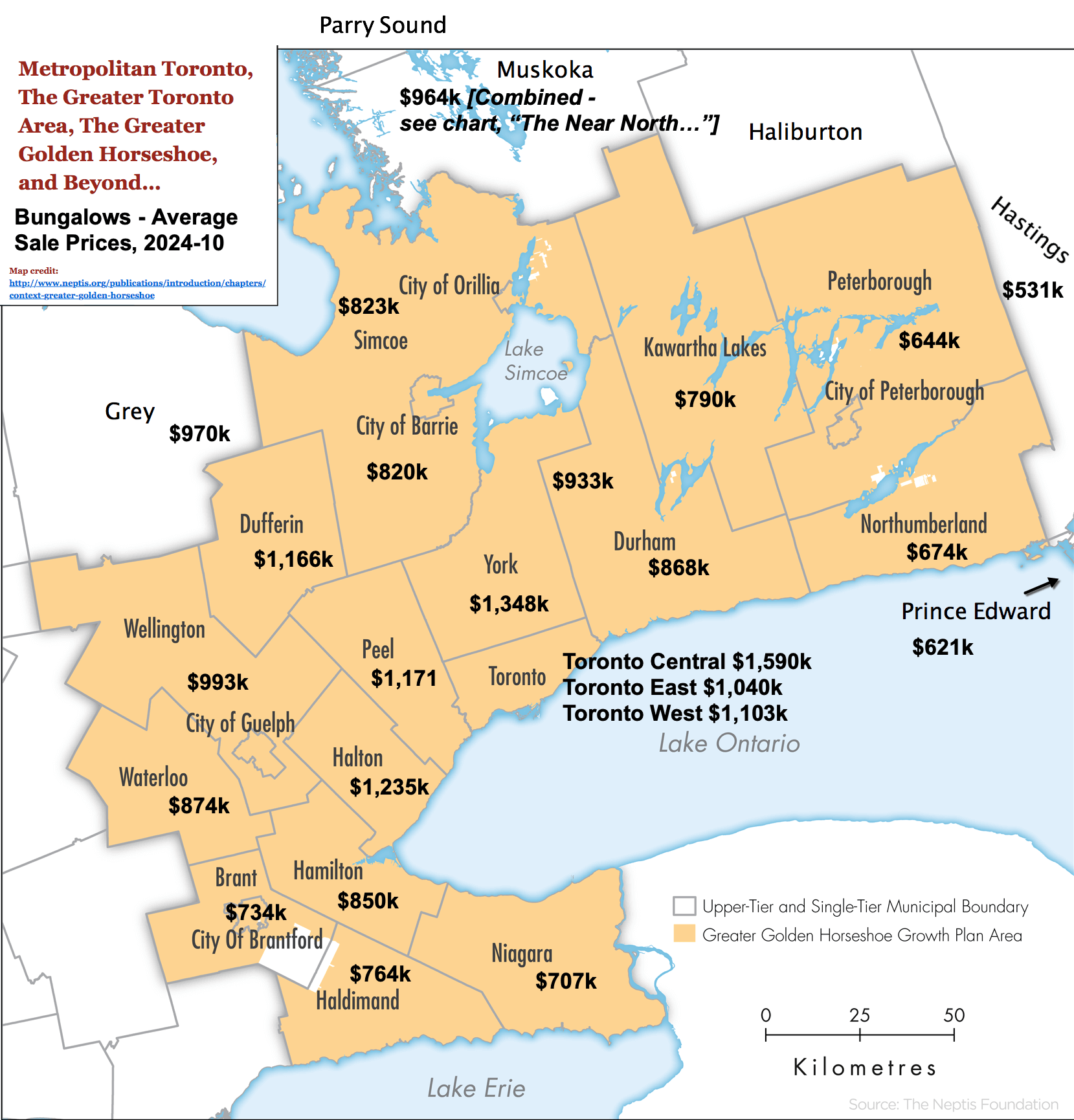 Map - QuickStats 2024-10 Toronto GTA, GGH & Southern Ontario Bungalows - 1 Storey & Bungaloft Homes Sales Statistics by City-Region