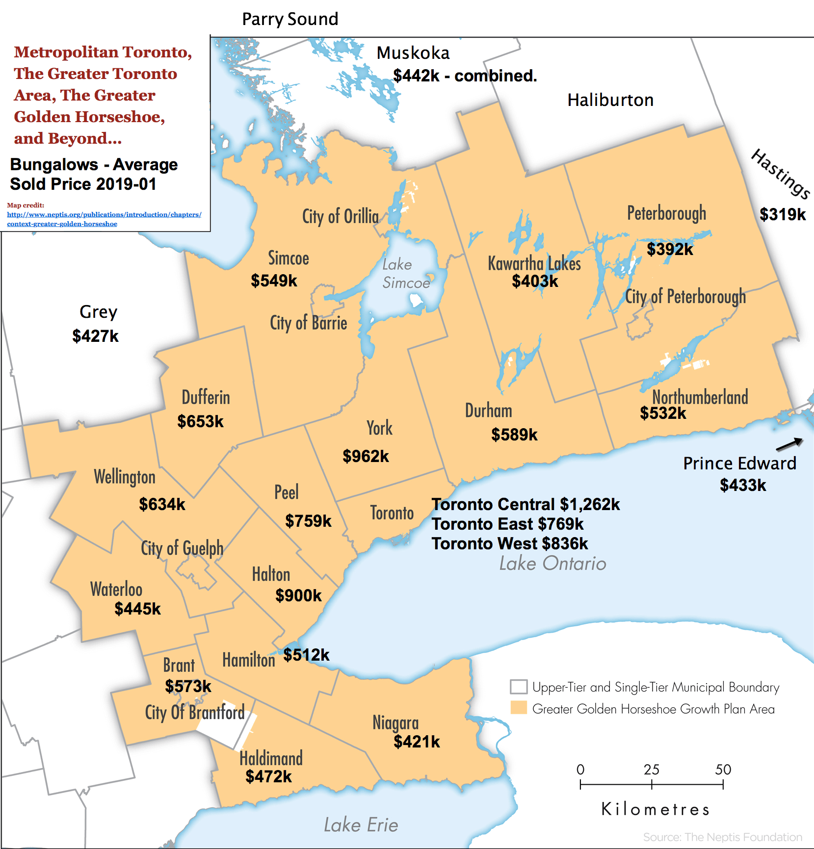 Image: GTA / GGH Reference Map with Bungalow Prices by City / Region