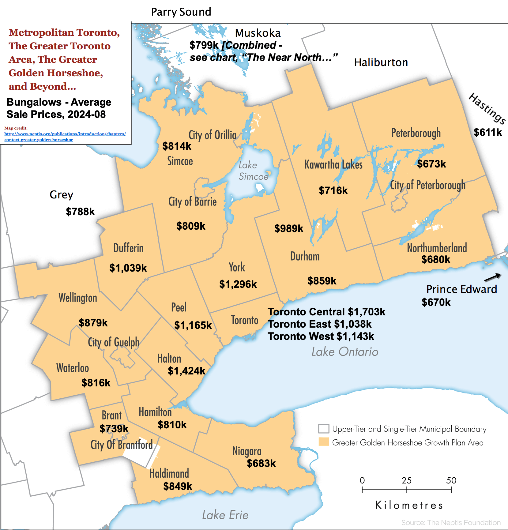 Map - QuickStats 2024-08 Toronto GTA, GGH & South-Central Ontario Bungalows - 1 Storey & Bungaloft Homes Sales Statistics by City-Region