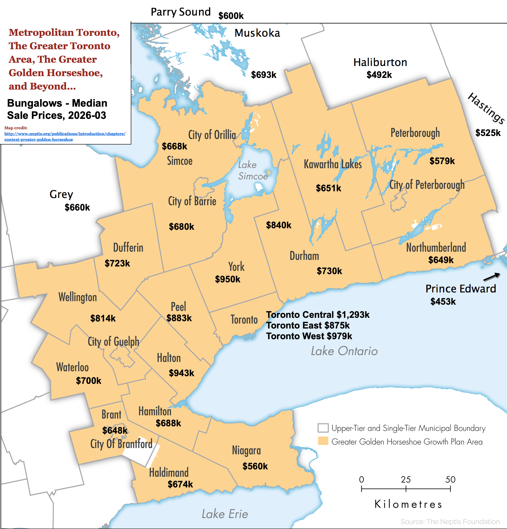 Map - 2026-03 Toronto GTA, GGH Ontario Bungalows, 1 Storey & Bungaloft For Sale, Sold & Full Stats by City-Region
