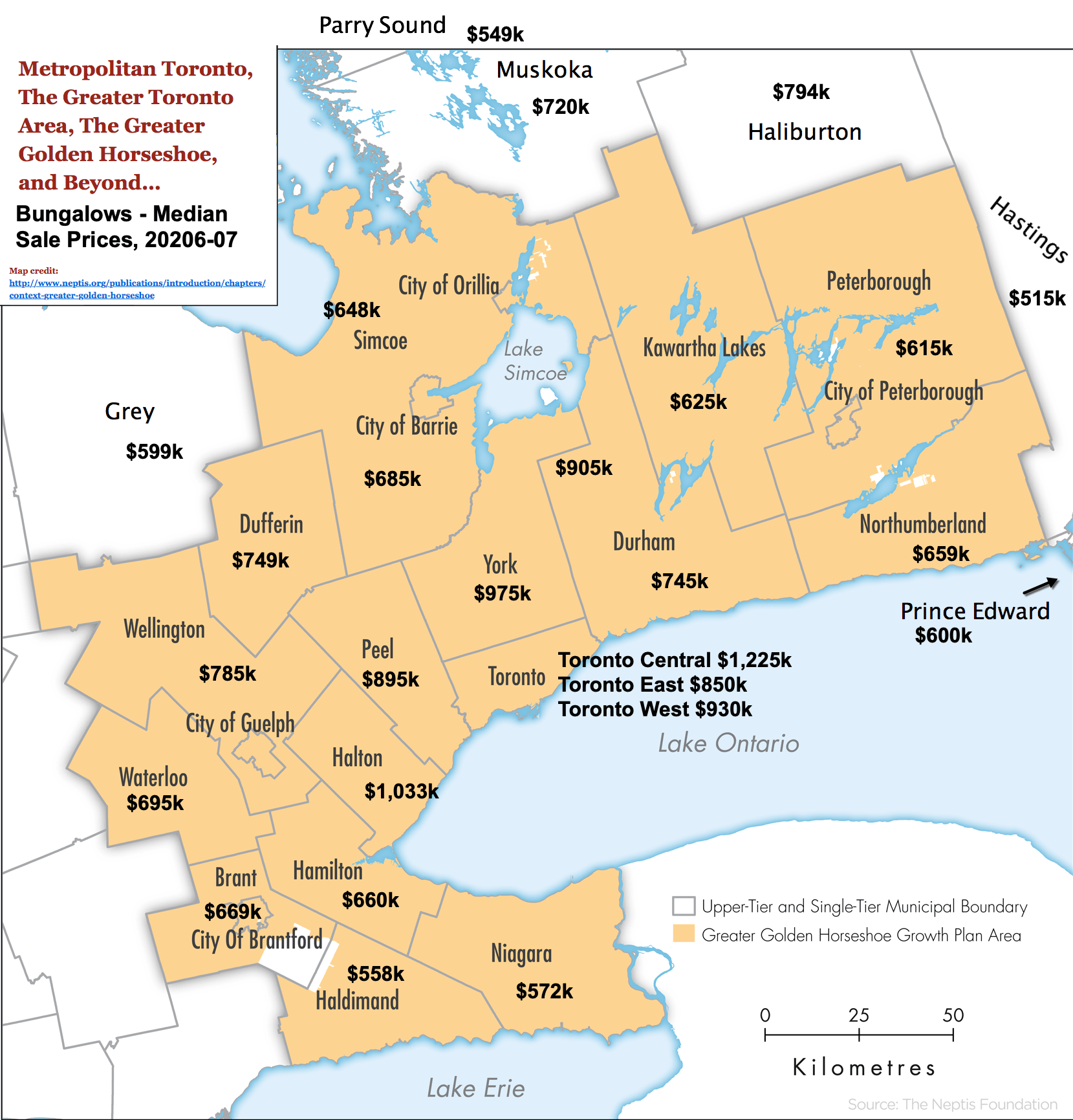 Map - 2026-07 Toronto, GTA, GGH & Ontario Bungalows, 1 Storey & Bungaloft For Sale, Sold & Full Stats by City-Region