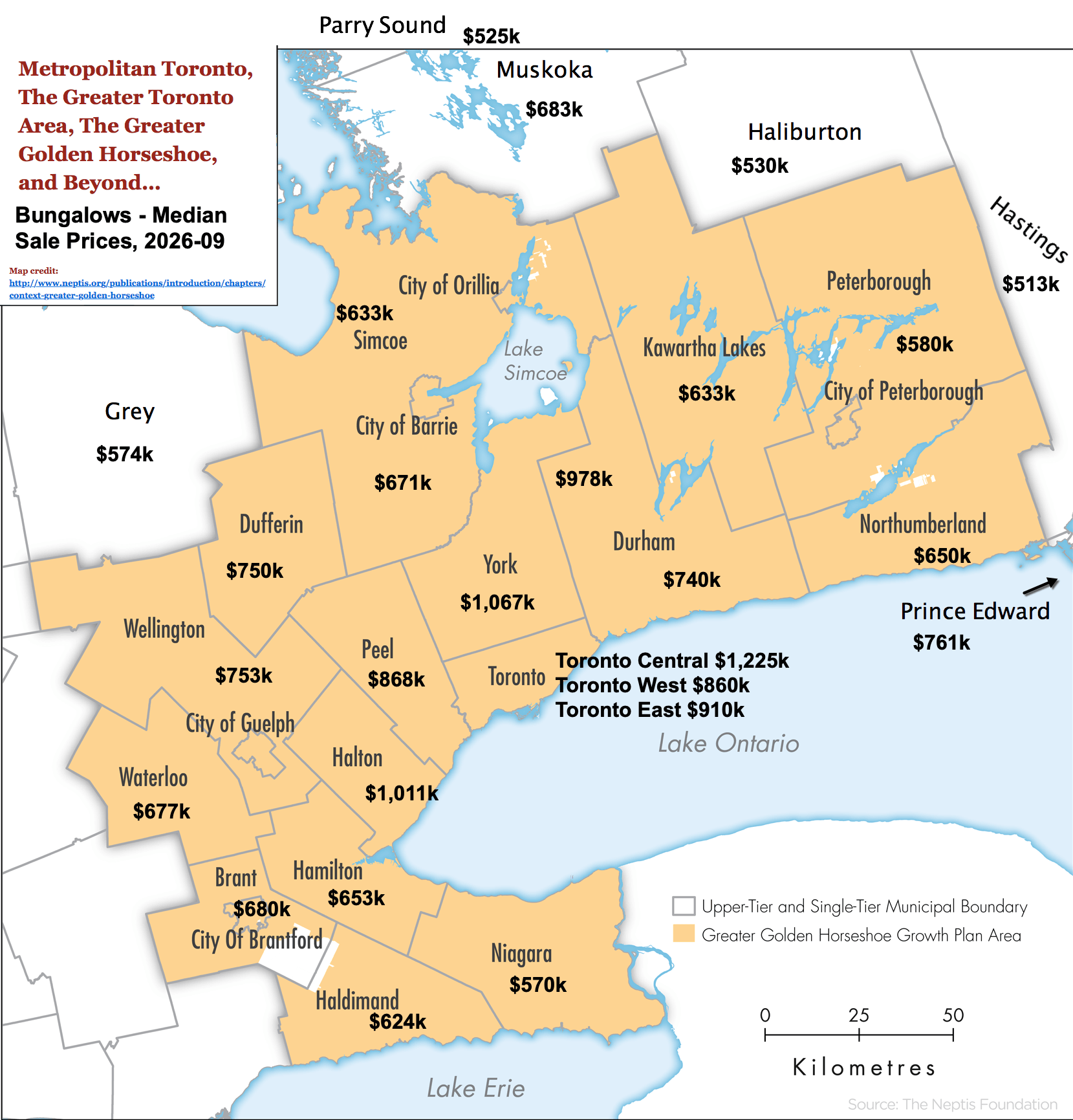 Map - 2026-09 Toronto, GTA, GGH & Ontario Bungalows, 1 Storey & Bungaloft For Sale, Sold & Full Stats by City-Region