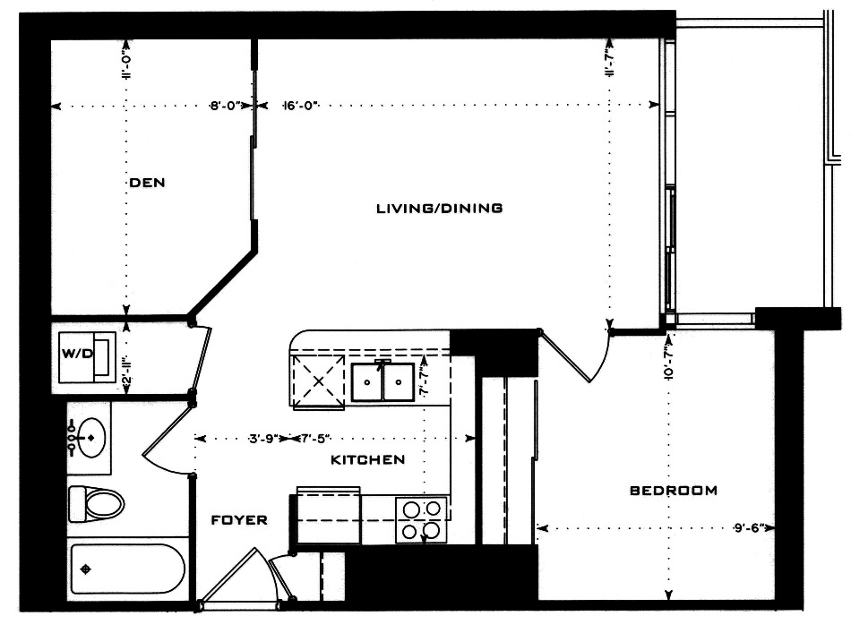 1 Bedford Rd Yorkville Annex Toronto Condos Floor Plans 1 Bedroom Den 659 Sq Ft Plus Balcony Elliot Layout