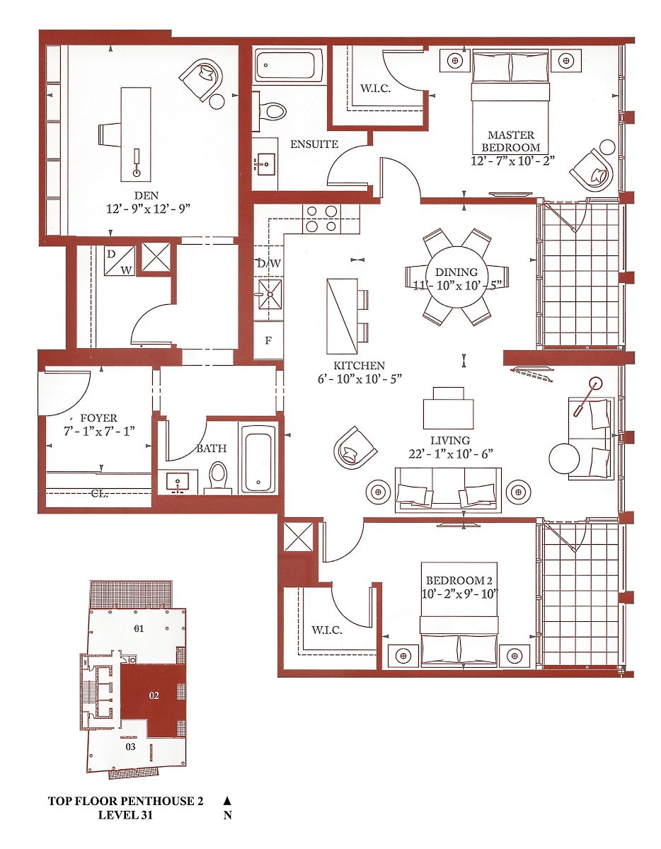 32 Davenport Rd Toronto Penthouse Floor Plans Top Floor Suite 2 Bedrooms Den 1370 Square Feet Plus Balconies Yorkville Condos