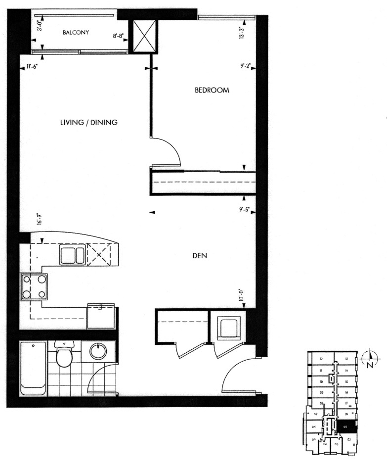 18 Yorkville Ave Toronto Floor Plans Annex Condos 1 Bedroom Den 751 Sq Ft Plus Balcony Davenport Layout