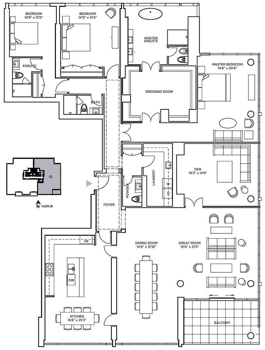 200 Cumberland St Toronto Yorkville Private Estate Condos Floor Plans 3 Bedrooms Den 3730 Sq Ft Plus Balcony