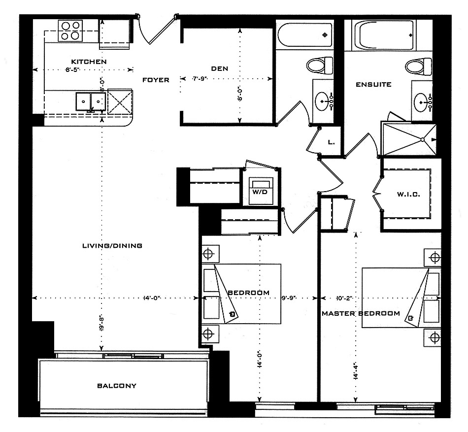 1 Bedford Rd Yorkville Annex Toronto Condos Floor Plans 2 Bedrooms Den 1112 Square Feet Plus Balcony Christopher Layout