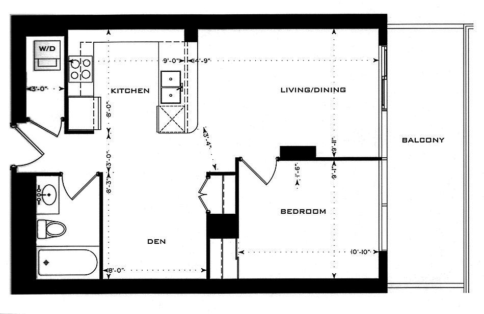 1 Bedford Rd Yorkville Annex Toronto Condos Floor Plans 1 Bedroom Den 597 Sq Ft Plus Balcony Herbert Layout