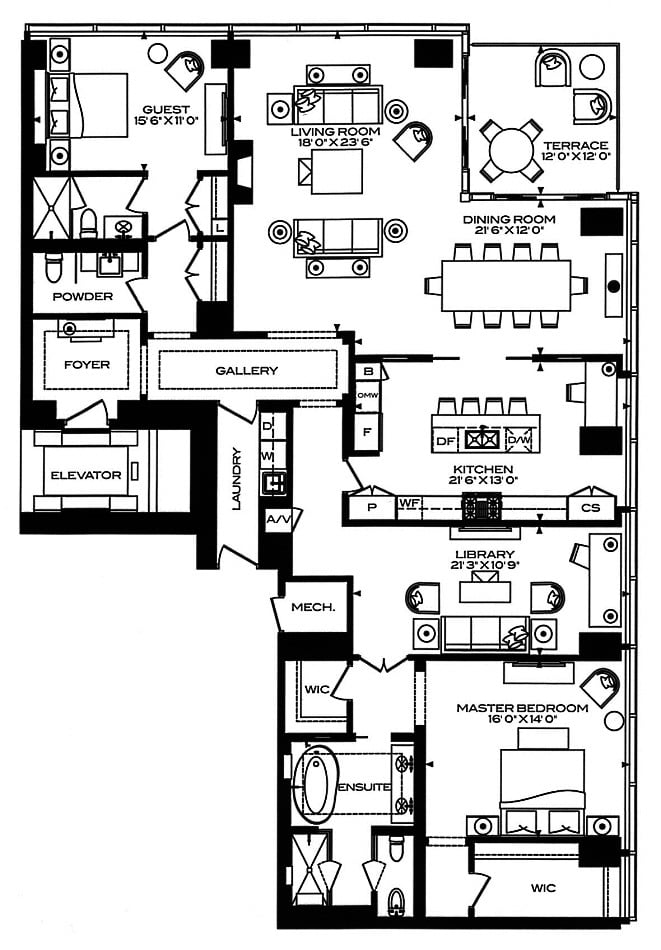 Four Seasons Condos Floor Plans 50 Yorkville Ave Toronto 2 Bedrooms Library Terrace 2570 Square Feet 