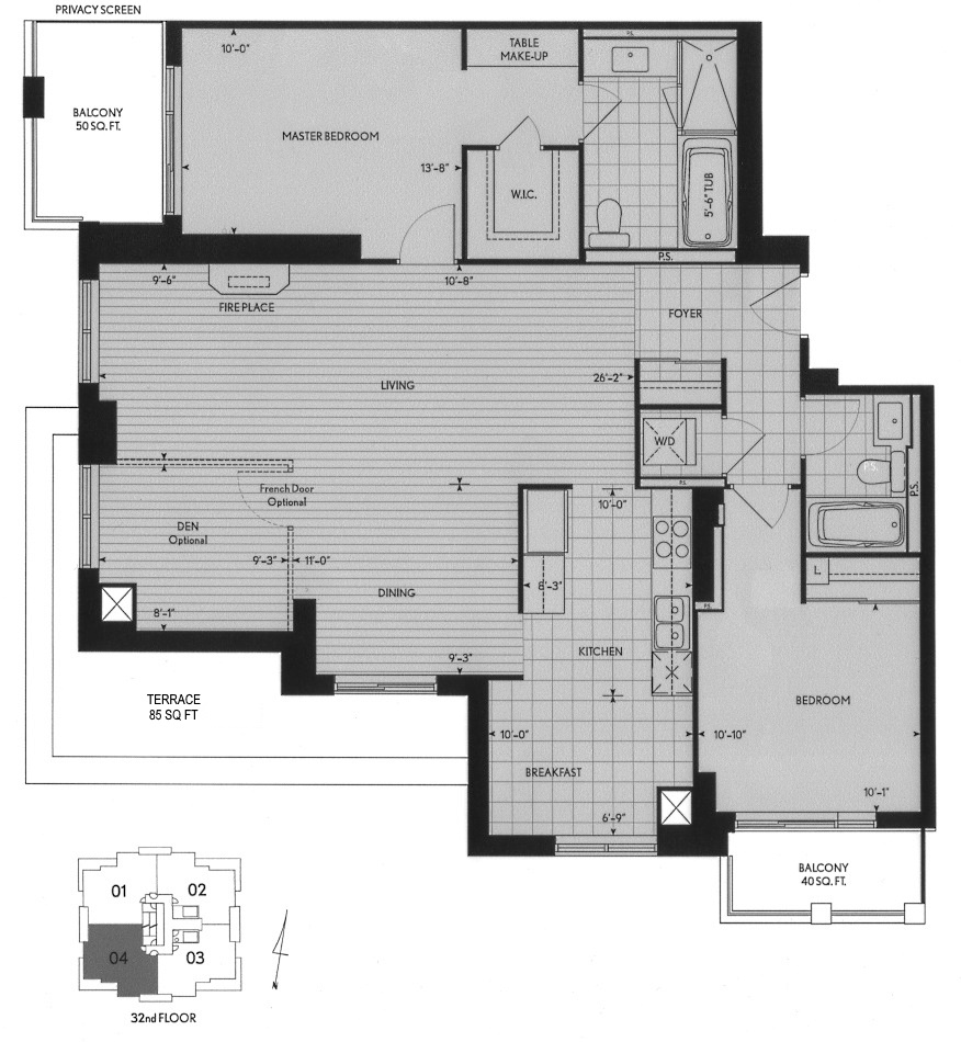35 Balmuto St Toronto Penthouse Floor Plans Yorkville Condos Uptown 2 Bedrooms Den 1365 Sq Ft Plus Terrace Oberon Layout Southwest Exposure