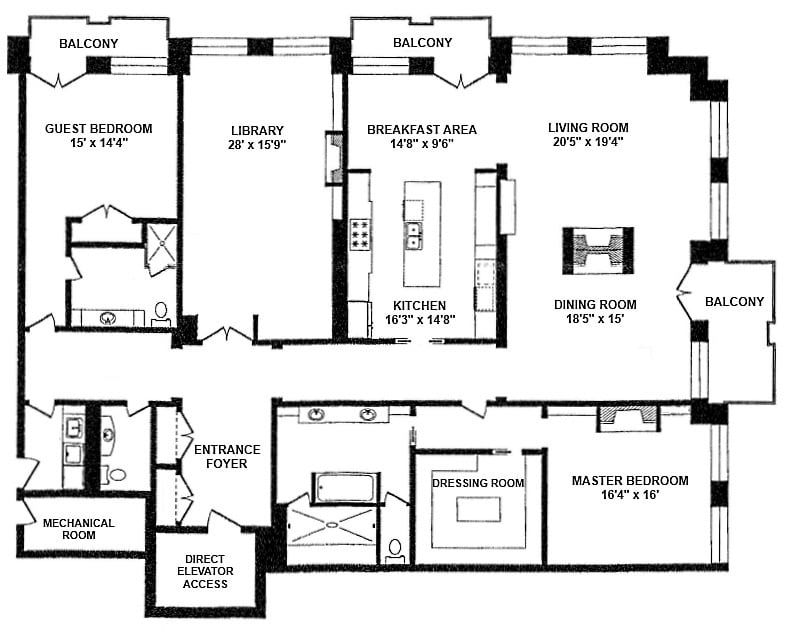 Hazelton Hotel & Private Residences Toronto Condos 118 Yorkville Ave Floor Plans 2 Bedrooms Library 3573 Sq Ft  Plus Balconies Suite 604