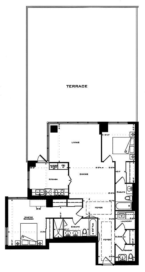 1 Bedford Rd Yorkville Annex Toronto Condos Floor Plans 2 Bedrooms 1317 Square Feet Plus Terrace Shelley B Layout