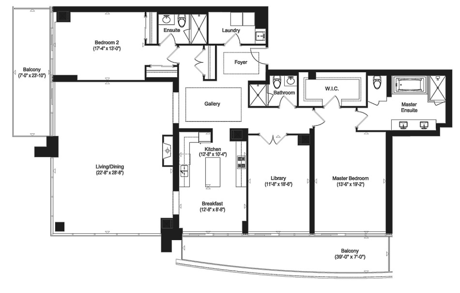 Florian Condos 88 Davenport Rd Floor Plans 2 Bedroom Library 2637 Sq Ft Balconies Suite 03 Layout Yorkville Toronto