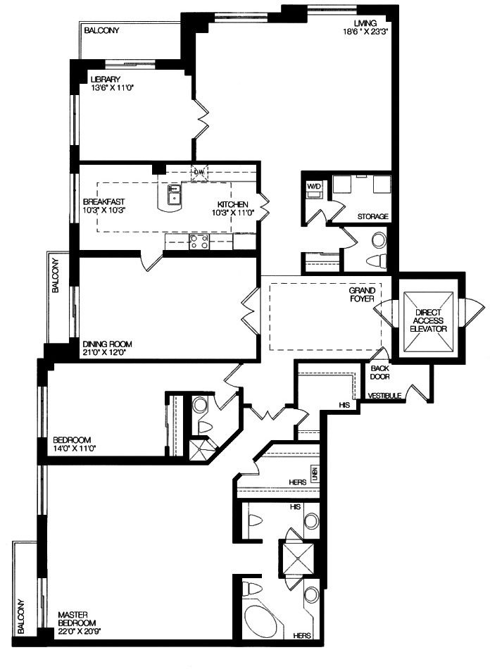 38 Avenue Rd Toronto Floor Plans Prince Arthur Condos Yorkville 2 Bedrooms Library 2760 Sq Ft Plus 3 Balconies Suite H Layout