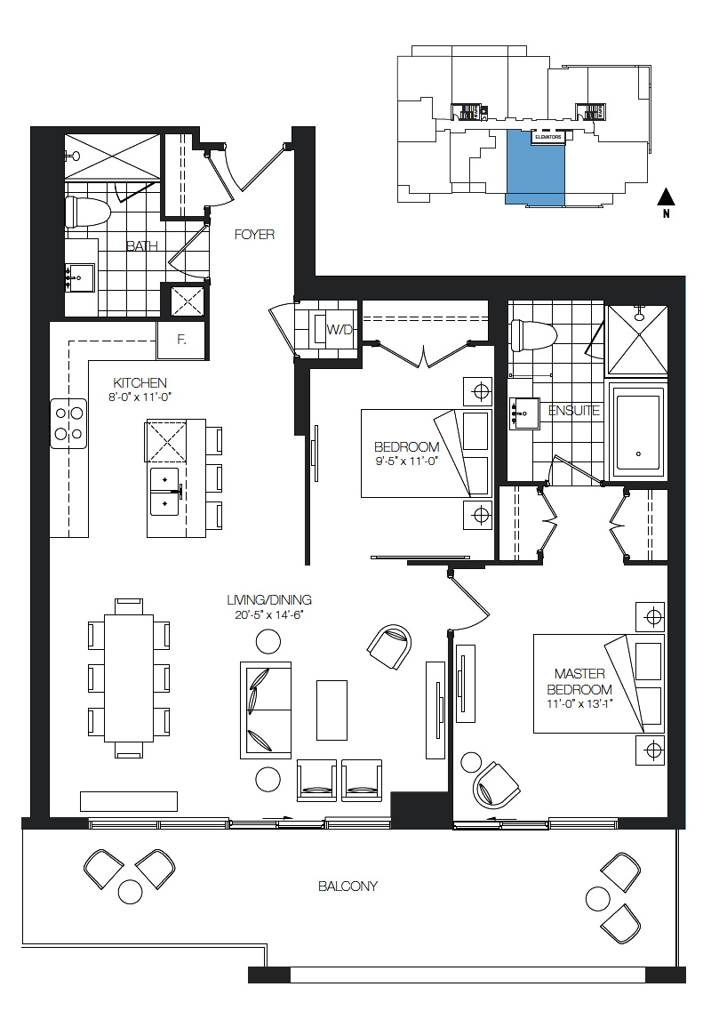 170 Avenue Rd Toronto Unit Floor Plans South Exposure 2 Bedroom 1020 Square Feet & Balcony Yorkville Annex Condos Pears On The Avenue