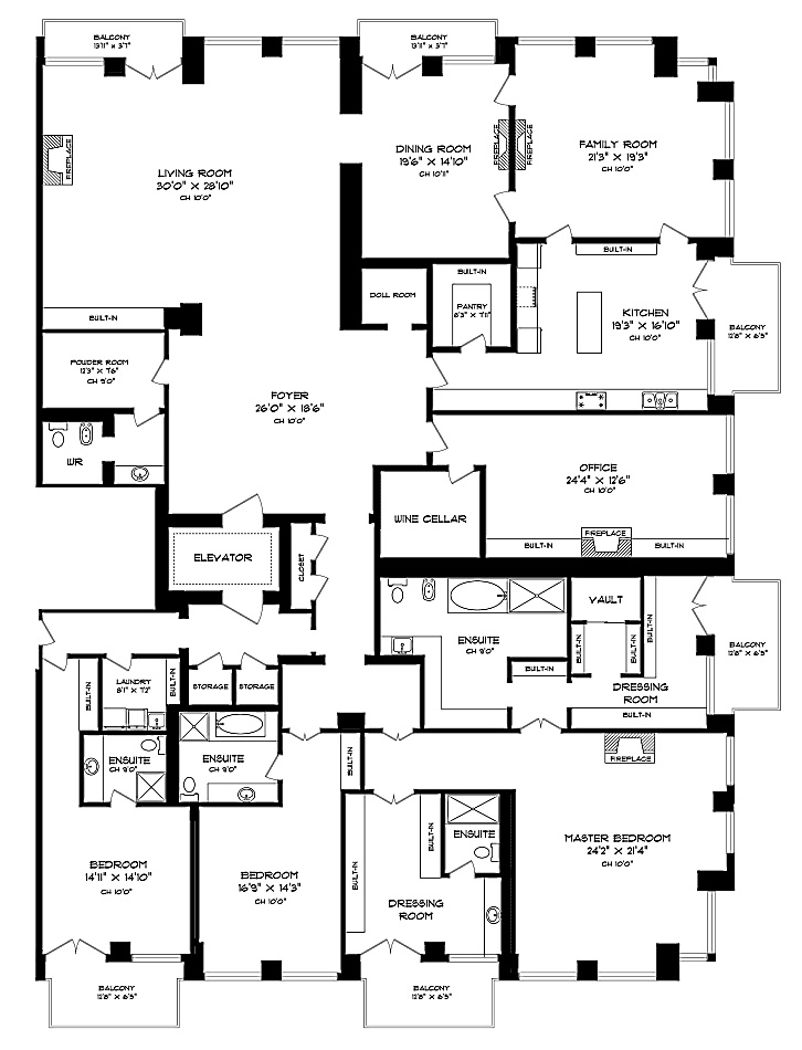 118 Yorkville Ave Toronto Condos Hazelton Residences Floor Plans 3 Bedrooms Family Room Den 6388 Sq Ft Plus Balconies Suite 703