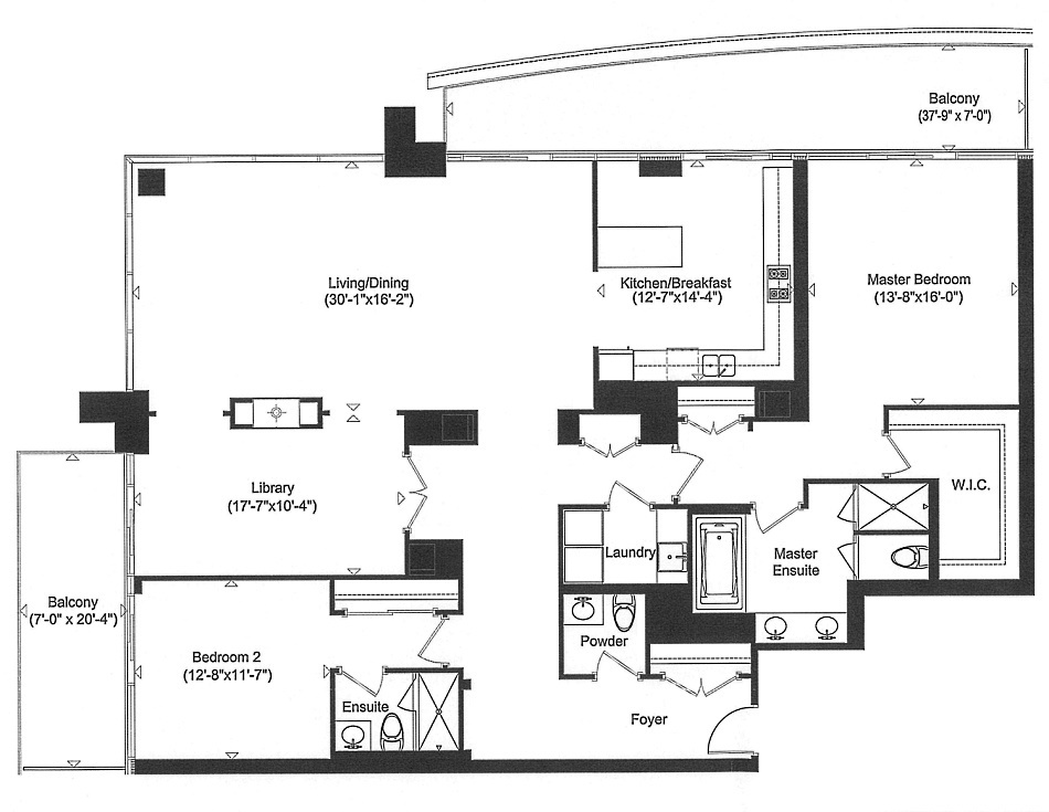 Floor Plans Yorkville Toronto Condos Florian 88 Davenport Rd 2 Bedroom Den 2197 Sq Ft & Balconies Suite 04 Layout