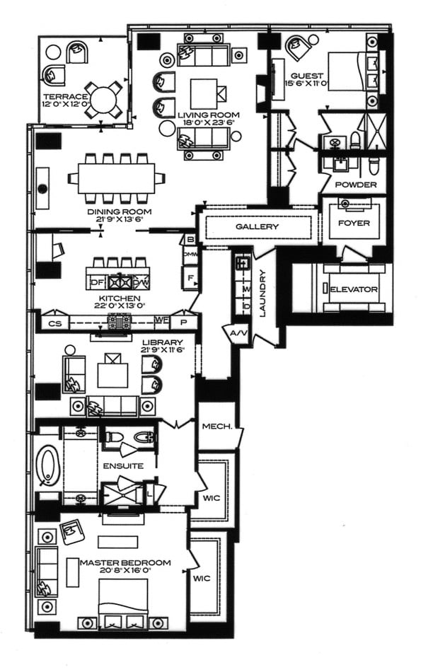 Four Seasons Luxury Condos Toronto Floor Plans 50 Yorkville Ave 2 Bedrooms Library 2874 Square Feet 