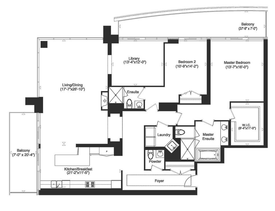 Florian Condos Floor Plans 88 Davenport Rd 2197 Sq Ft 2 Bedrooms Library Suite 04 Layout Yorkville Toronto