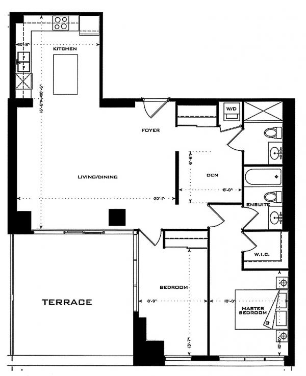 1 Bedford Rd Yorkville Annex Toronto Condos Floor Plans 2 Bedrooms 1051 Square Feet Plus Southwest Facing Terrace Allan B Layout