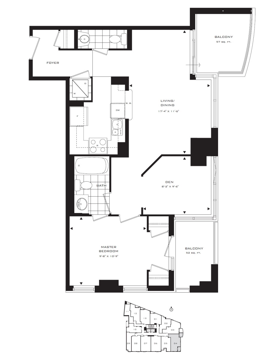 8 Scollard St Unit 504 Toronto Floor Plan Yorkville Condo 1 Bedroom Den 734 Sq Ft  Plus 2 Balconies