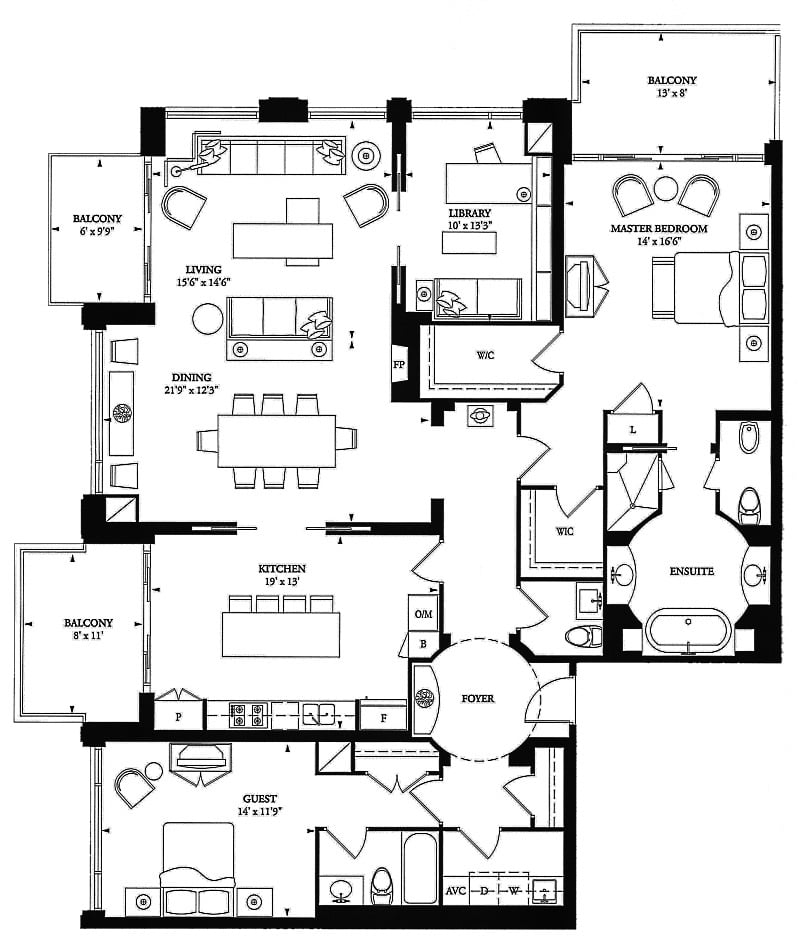 80 Yorkville Ave Toronto Condos 2 Bedrooms Separate Enclosed Library Floor Plans 2150 Sq Ft Plus 3 Balconies Vuitton Layout
