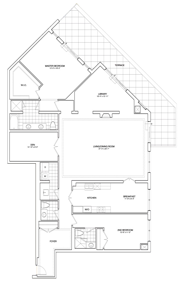 Kilgour Estate Floor Plans Toronto Condos 21 Burkebrook 2 Bedrooms Library Den 2357 Sq Ft & Terrace Sapphire Layout