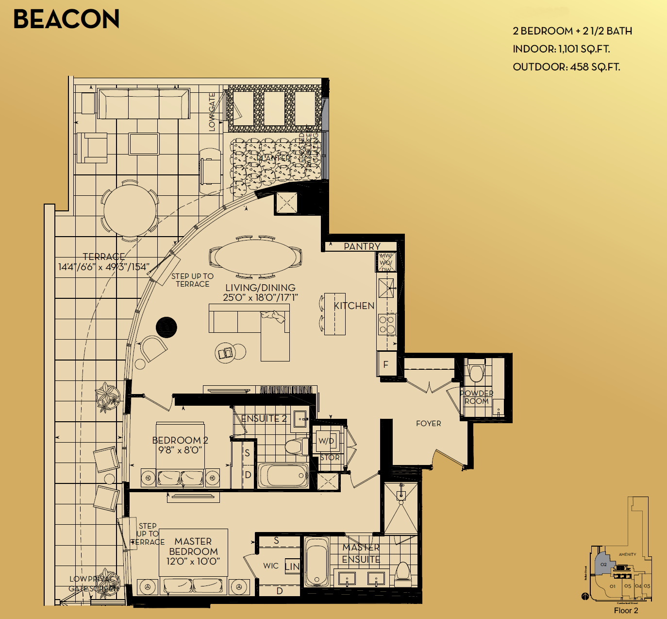 88 Cumberland St Unit 202 Toronto Yorkville Minto Park Floor Plans 2 Bedrooms 1101 Sq Ft Plus 458 Sq Ft Terrace