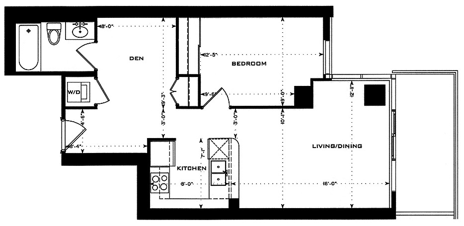 1 Bedford Road Yorkville Annex Toronto Condos Floor Plans 1 Bedroom Den 648 Sq Ft Plus Balcony Edmund Layout