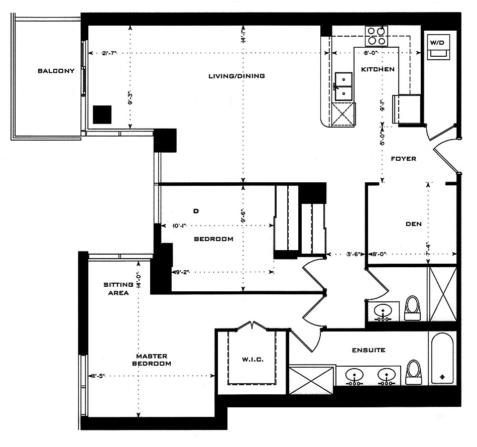 1 Bedford Rd Yorkville Annex Toronto Condos Floor Plans 2 Bedrooms Den 1122 Sq Ft Plus Balcony