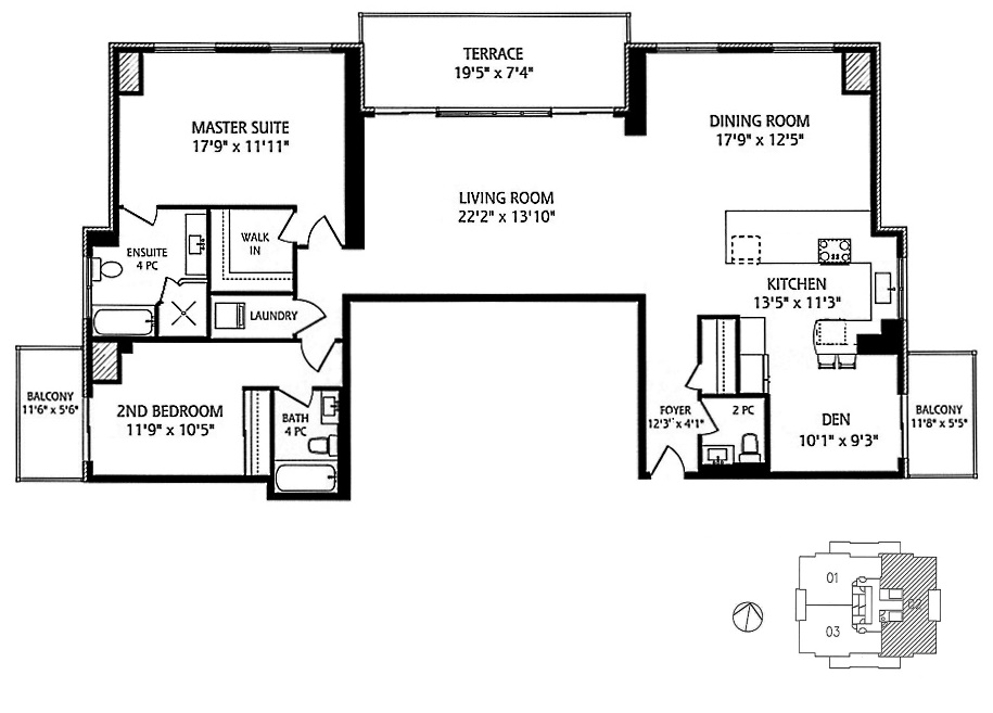 35 Balmuto St Toronto Penthouse Floor Plans Yorkville Condos Uptown 2 Bedrooms Den 1860 Sq Ft Plus Terrace & Balconies Hutton Layout
