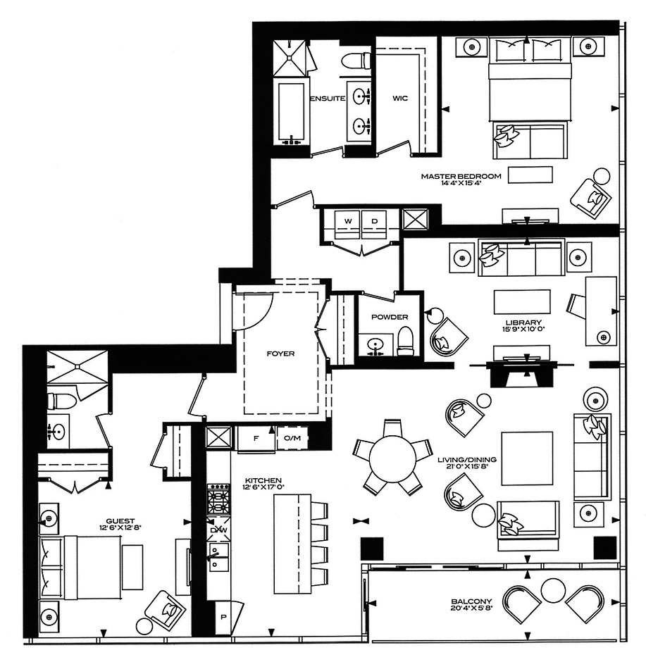 Four Seasons Condos Yorkville Toronto Floor Plans 55 Scollard St 2 Bedrooms Library 1815 Square Feet