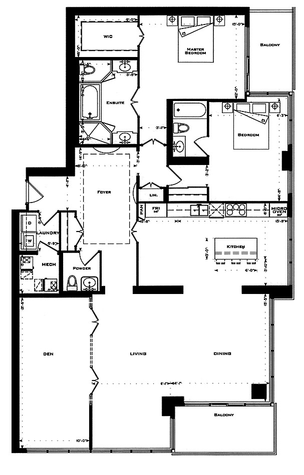 1 Bedford Rd Yorkville Annex Toronto Condos Floor Plans 2 Bedrooms Den 2091 Sq Ft Plus Balconies Rossetti Layout