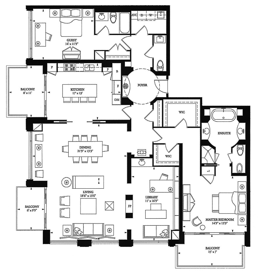 80 Yorkville Ave Toronto Condos Floor Plans 2 Bedrooms Plus Separate Enclosed Library 2250 Sq Ft Armani Layout
