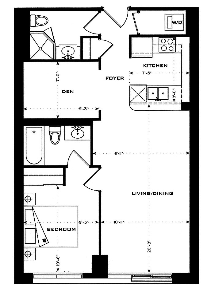 1 Bedford Rd Yorkville Annex Toronto Condos Floor Plans 1 Bedroom Den 713 Square Feet Robert Layout