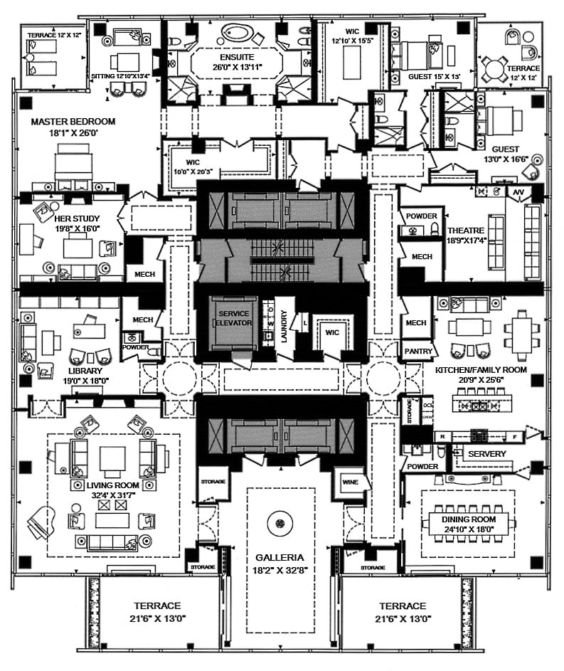 Four Seasons Condos Toronto Penthouse Floor Plans 50 Yorkville Ave 4 Bedrooms Family Room 9038 Square Feet