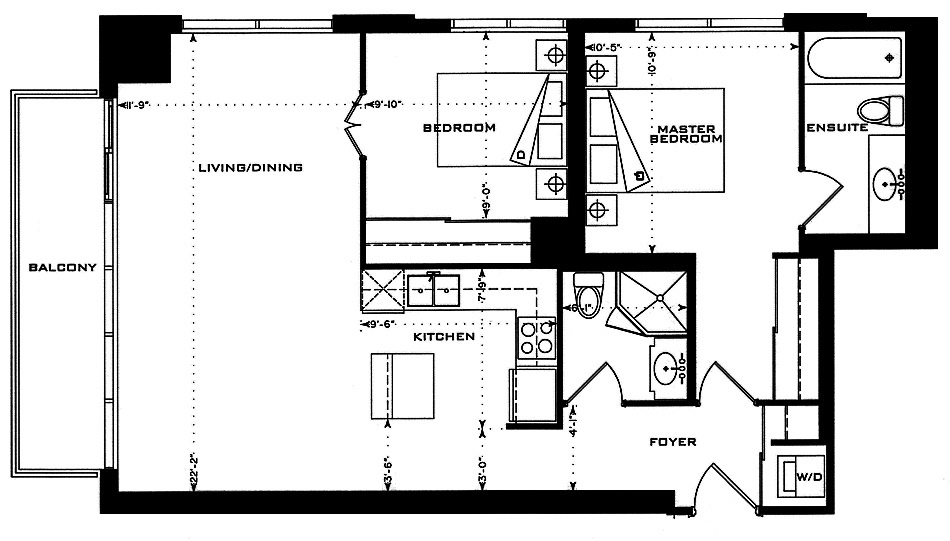 1 Bedford Road Yorkville Annex Toronto Condos Floor Plans 2 Bedrooms 882 Sq Ft Plus Balcony Dickinson Layout