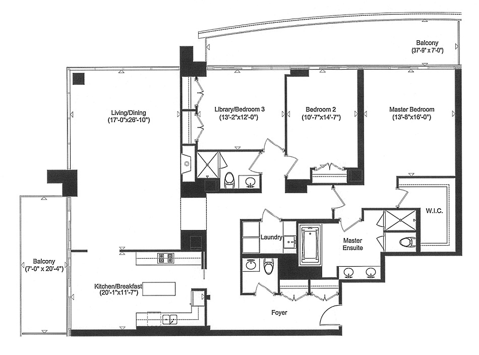 88 Davenport Rd Floor Plans 3 Bedroom 2197 Sq Ft Plus Balconies Florian Condos Yorkville Toronto Suite 04 Layout