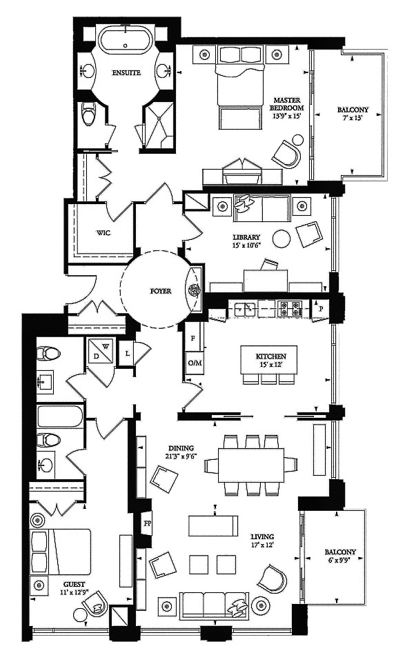 80 Yorkville Ave Annex Toronto Condos Floor Plans 2 Bedrooms Separate Den 1880 Sq Ft Plus 2 Balconies Birks Layout