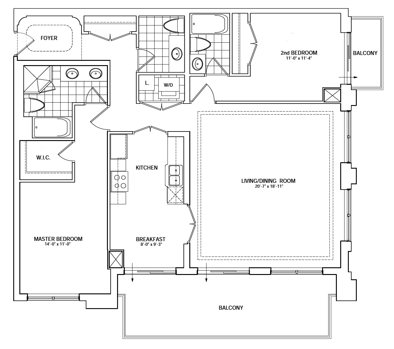 20 Burkebrook 2 Bedroom Floor Plans 1429 Sq Ft Plus 2 Balconies Southeast Exposure Kilgour Estate Condos Toronto
