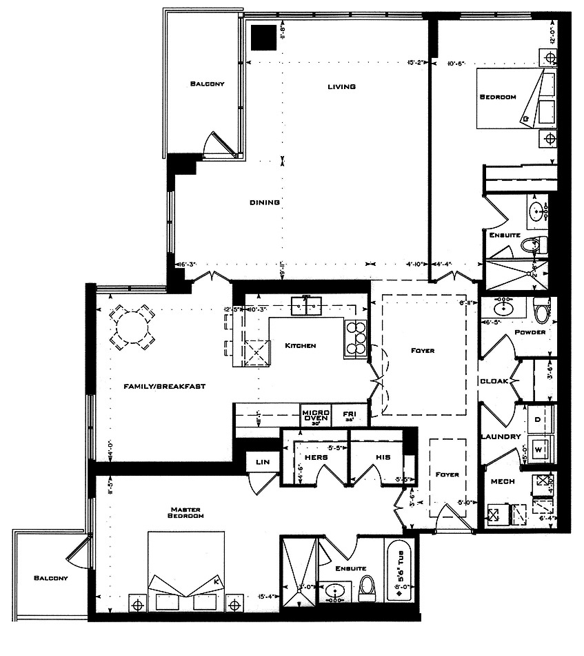 1 Bedford Rd Yorkville Annex Toronto Condos Floor Plans 2 Bedrooms Family Rm 1682 Sq Ft Plus Balconies Shakespeare Layout