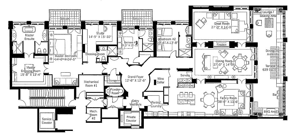 118 Yorkville Ave Toronto Condos Hazelton Residences Floor Plans 3 Bedroom Den 4218 Sq Ft Plus Terrace & Balconies Suite 502