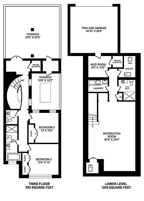 1 St Thomas Townhouses A & D Floor Plans 4410 Square Feet 3 Bedrooms 3rd & Lower Level 